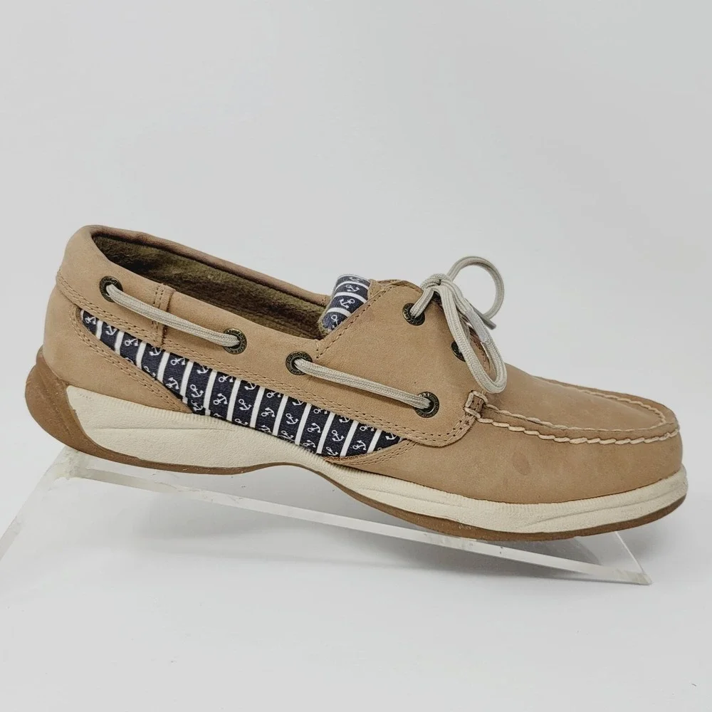 Sperry Top Sider Womens Boat Shoes Size 7.5 Anchor Print Casual Shoes 9778994